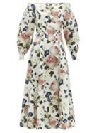 Matchesfashion.com Erdem - Polina Apsley Print Off The Shoulder Cotton Dress - Womens - White Print
