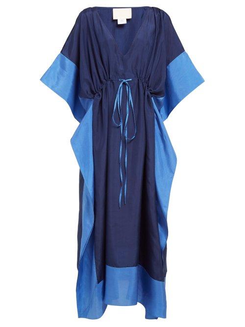 Matchesfashion.com Anaak - Alma Contrast Panel Silk Kaftan - Womens - Navy Multi