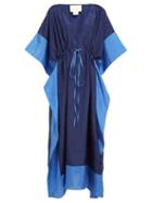Matchesfashion.com Anaak - Alma Contrast Panel Silk Kaftan - Womens - Navy Multi