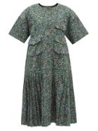 Kika Vargas - Floral-print Cotton-blend Poplin Midi Dress - Womens - Green