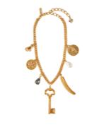 Oscar De La Renta Pearl-embellished Gold-tone Charm Necklace