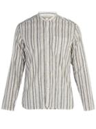 Matchesfashion.com Oliver Spencer - Striped Grandad Collar Cotton Blend Shirt - Mens - Green Multi