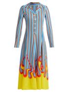 Prada Flame And Stripe-print Satin-twill Midi Dress