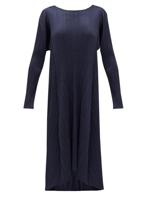 Matchesfashion.com Pleats Please Issey Miyake - Drawstring-waist Pliss Midi Dress - Womens - Navy