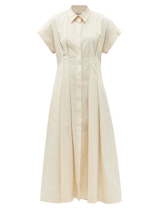 Matchesfashion.com Three Graces London - Ottilie Pleated-waist Cotton Sun Dress - Womens - Ivory