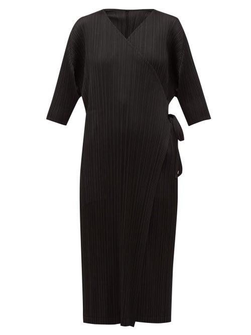 Matchesfashion.com Pleats Please Issey Miyake - V Neck Pliss Wrap Jacket - Womens - Black