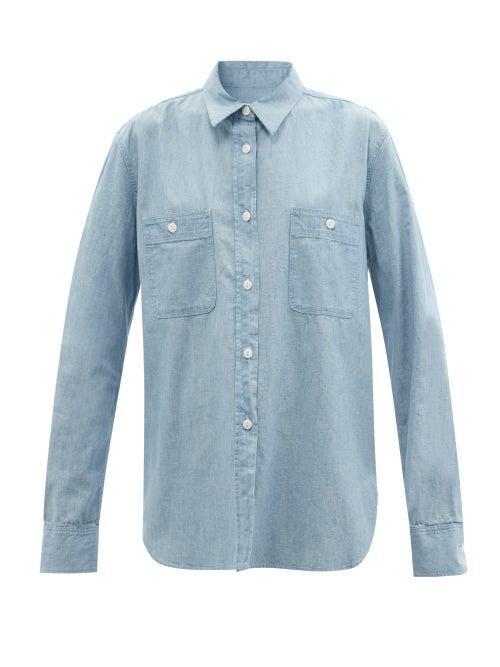 Ladies Rtw Nili Lotan - Nova Cotton-chambray Shirt - Womens - Light Blue