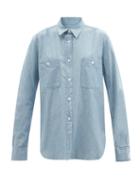 Ladies Rtw Nili Lotan - Nova Cotton-chambray Shirt - Womens - Light Blue