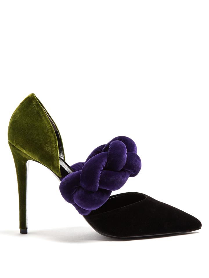 Marco De Vincenzo Plait-detail Velvet Stiletto-heel Pumps