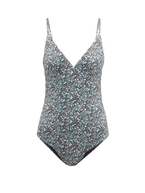 Matchesfashion.com Matteau - The Plunge Floral Print Swimsuit - Womens - Blue Print
