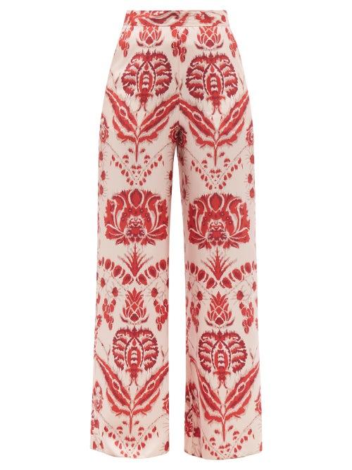 Etro - Ikat Silk Wide-leg Trousers - Womens - Red Print