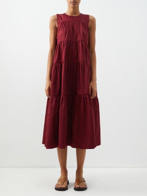 Co - Banded Cotton Midi Dress - Womens - Bordeaux