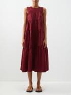 Co - Banded Cotton Midi Dress - Womens - Bordeaux