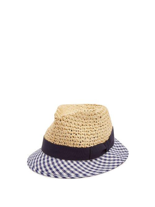 Matchesfashion.com Federica Moretti - Dia Gingham Brim Straw Hat - Womens - Navy Multi