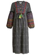 Velvet By Graham & Spencer Ilene Embroidered Striped Cotton-blend Dress