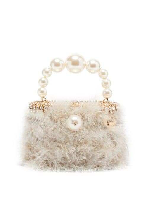 Matchesfashion.com Rosantica - Nuvola Faux-pearl Handle Marabou-feather Bag - Womens - Light Blue
