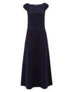 Matchesfashion.com Gabriela Hearst - Larrington Off The Shoulder Wool Blend Midi Dress - Womens - Navy