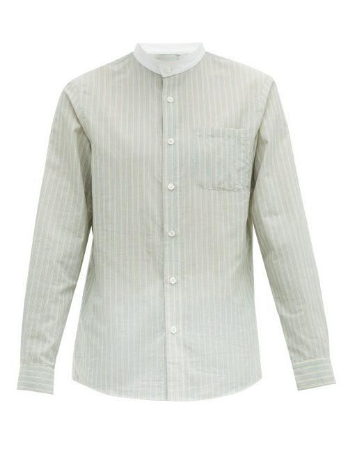 Matchesfashion.com A.p.c. - Mark Granddad Collar Striped Cotton Shirt - Mens - Green