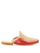 Matchesfashion.com Kilometre Paris - Barbouches Raffia And Leather Backless Loafers - Womens - Red