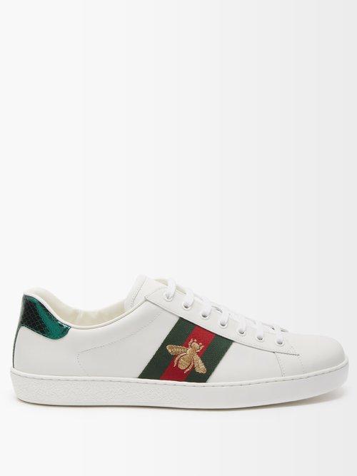 Gucci - Ace Bee-embroidered Leather Trainers - Mens - White Multi