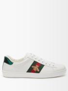 Gucci - Ace Bee-embroidered Leather Trainers - Mens - White Multi