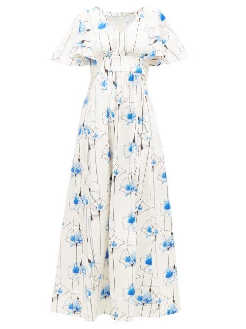 Matchesfashion.com Vika Gazinskaya - Floral-print Cotton-blend Maxi Dress - Womens - Blue Print