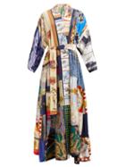 Matchesfashion.com Rianna + Nina - Volant Patchwork Print Silk Kimono Coat - Womens - Multi