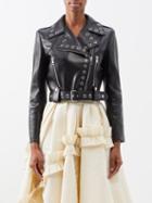 Alexander Mcqueen - Rivet-embellished Cropped Leather Biker Jacket - Womens - Black