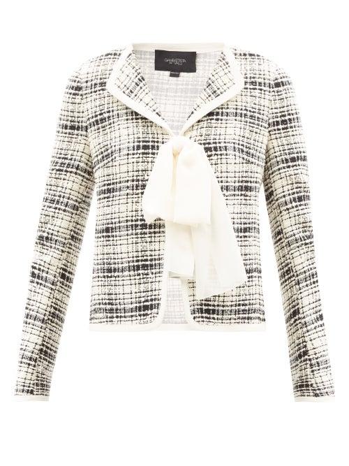Giambattista Valli - Pussy-bow Check Cotton-blend Tweed Jacket - Womens - Black White