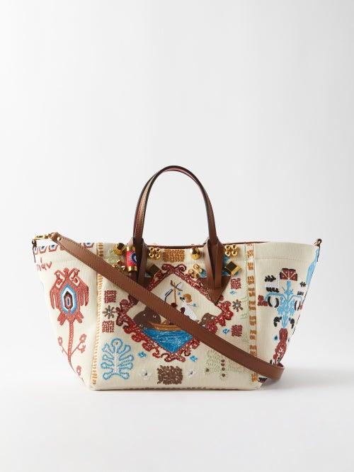 Christian Louboutin - Greekaba Embroidered Cotton-canvas Tote Bag - Womens - Beige Multi