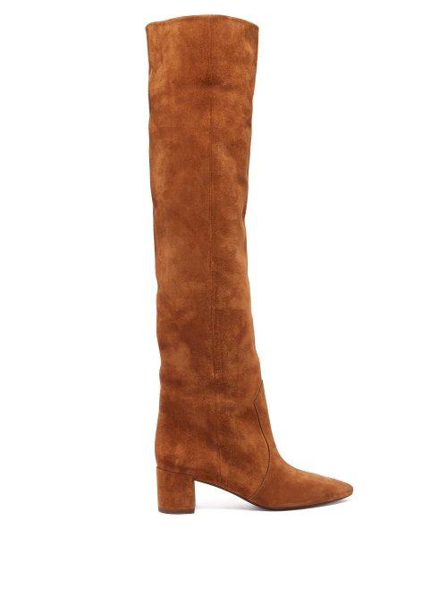 Matchesfashion.com Saint Laurent - Lou Suede Over The Knee Boots - Womens - Tan
