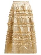 Matchesfashion.com Molly Goddard - Sabina Ruffled Taffeta Midi Skirt - Womens - Gold