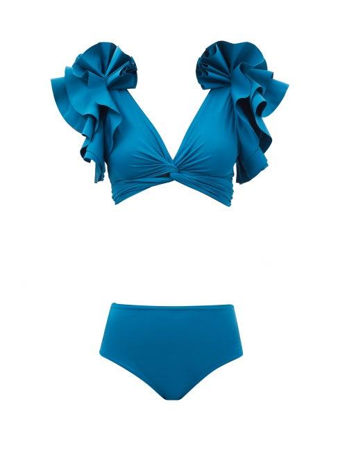 Maygel Coronel - Kai Ruffled High-rise Bikini - Womens - Blue
