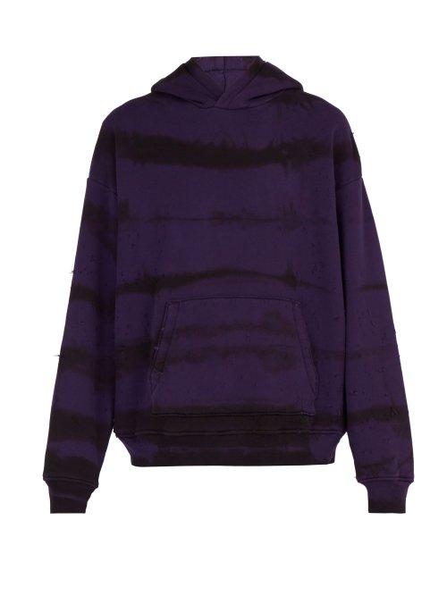 Matchesfashion.com Amiri - Distressed Tie Dye Hooded Cotton Sweatshirt - Mens - Purple