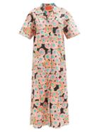 La Doublej - Bowling Side-slit Floral-print Dress - Womens - Black Print