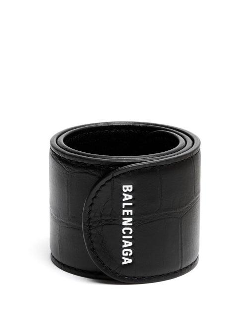 Matchesfashion.com Balenciaga - Crocodile Effect Leather Snap Bracelet - Mens - Black