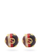 Matchesfashion.com Gucci - Gg Web Stripe Crystal And Gold Tone Earrings - Womens - Blue