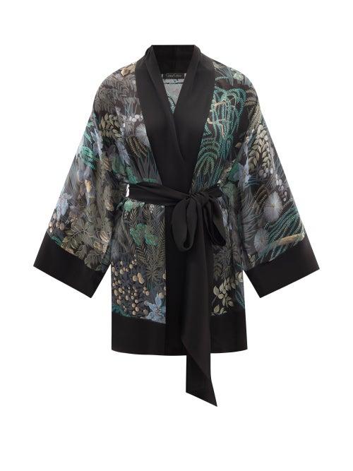 Carine Gilson - Rainforest-print Silk Short Robe - Womens - Multi