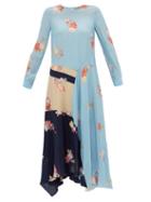 Matchesfashion.com Preen Line - Selena Contrast Panel Floral Print Dress - Womens - Blue Multi