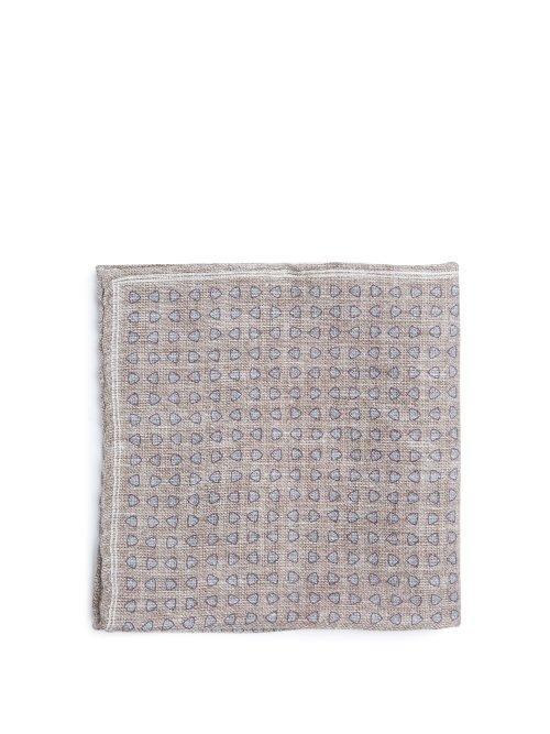 Matchesfashion.com Brunello Cucinelli - Geometric Print Linen Blend Pocket Square - Mens - Beige