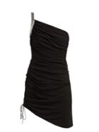 Matchesfashion.com Saint Laurent - One Shoulder Ruched Crepe Mini Dress - Womens - Black
