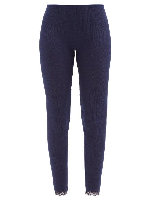 Hanro - Lace-trimmed Wool-blend Jersey Pyjama Leggings - Womens - Navy