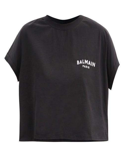 Matchesfashion.com Balmain - Logo-flocked Cropped Cotton-jersey T-shirt - Womens - Black White