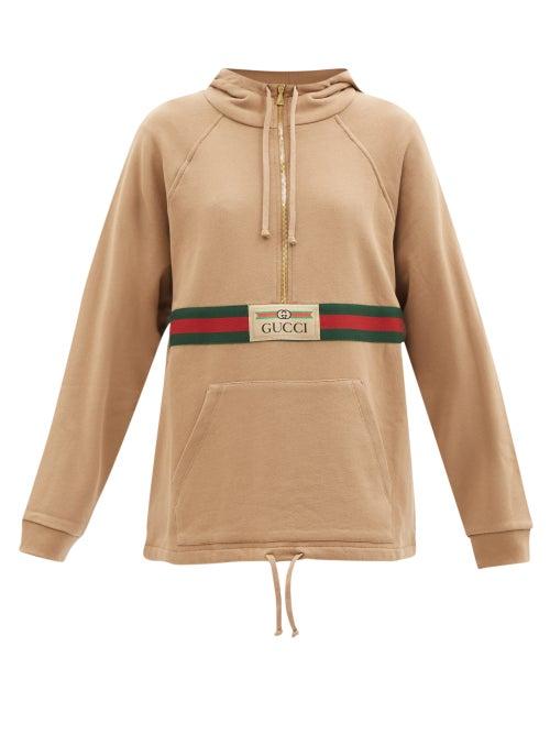 Gucci - Web-stripe Cotton-jersey Hooded Sweatshirt - Womens - Camel