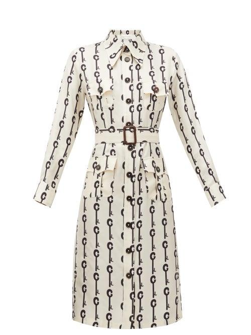 Matchesfashion.com La Prestic Ouiston - Lou Lou Good Luck-print Silk-twill Dress - Womens - White Black