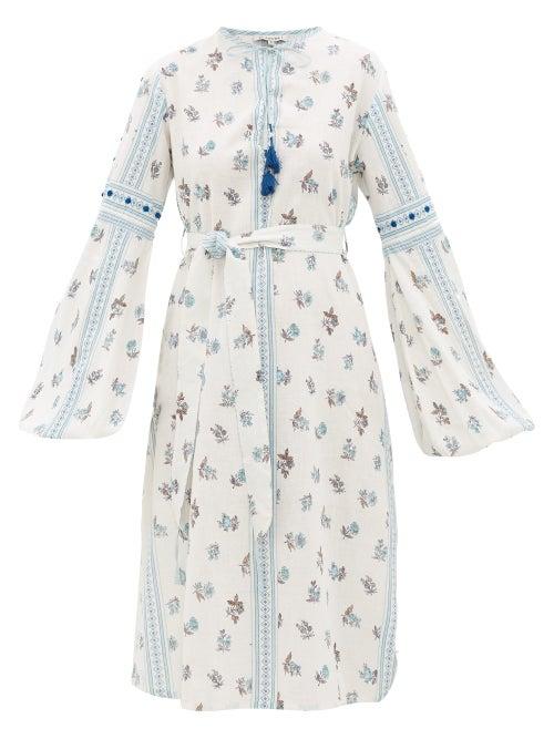 Matchesfashion.com D'ascoli - Montauk Belted Floral-print Cotton Dress - Womens - Blue Print