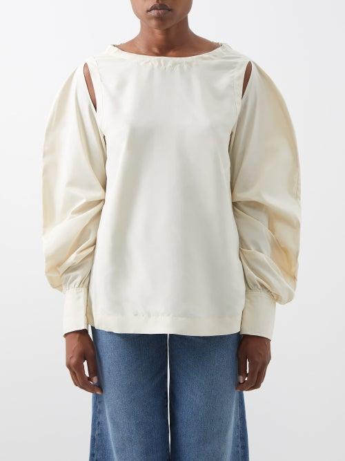 Rejina Pyo - Stevie Cutout Balloon-sleeve Crepe Blouse - Womens - Off White