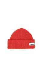 Matchesfashion.com Ganni - Stitched Logo Ribbed Wool Blend Beanie - Womens - Red
