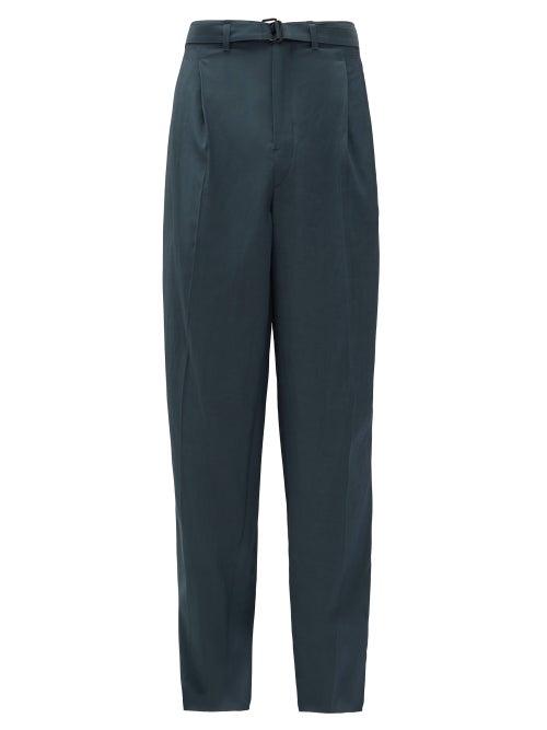 Matchesfashion.com Lemaire - Pleated Cotton-blend Wide-leg Trousers - Mens - Blue