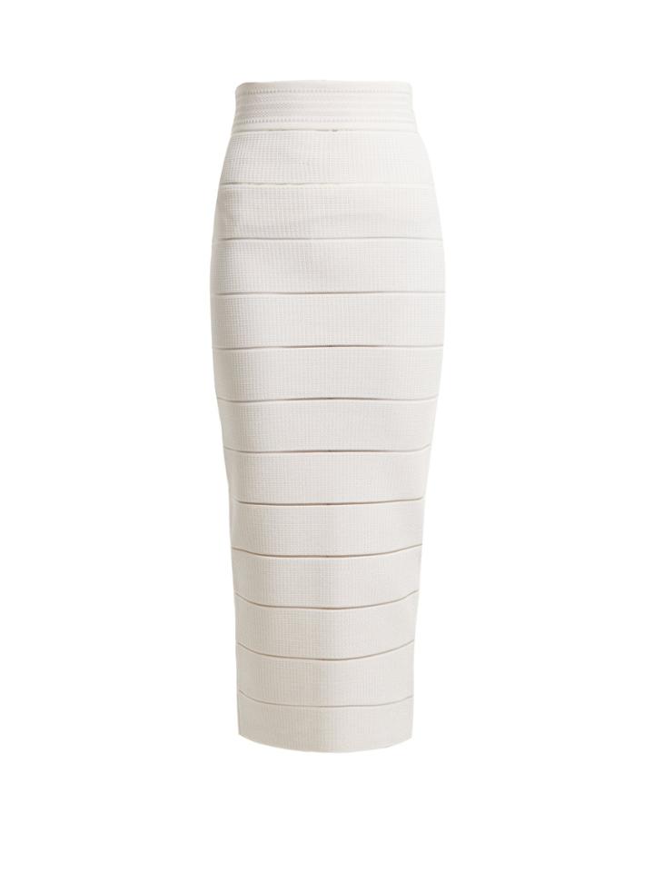 Balmain Striped Stretch-knit Midi Skirt